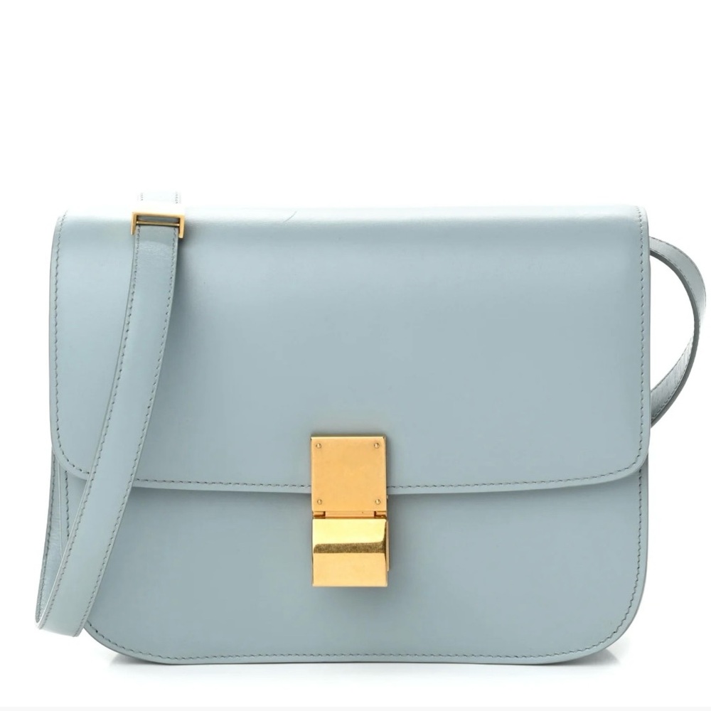 Celine Medium Classic Box Bag in Pale Blue Calfskin